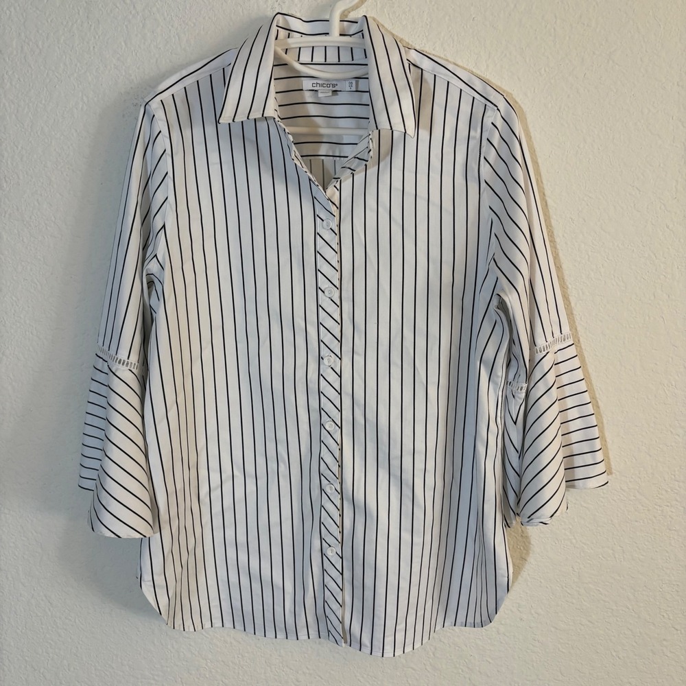 Chico's Striped Bell Sleeve Button Down Size 0.5 6 White Black